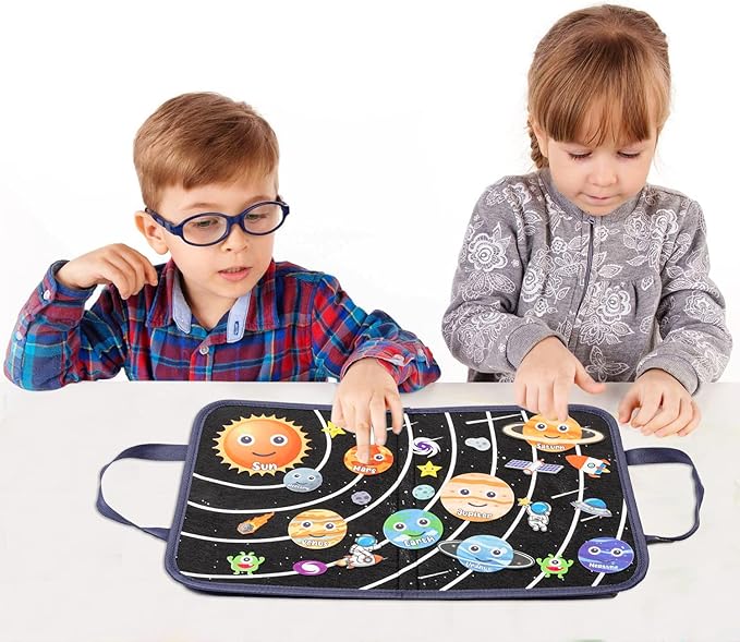 WATINC Travel Felt Board Story Set - 25PCS Portable Felt Board Educational Birthday Gift for Boys & Girls, Themed Storytelling Preschool Early Learning Interactive Play Kit for Toddlers (Space)