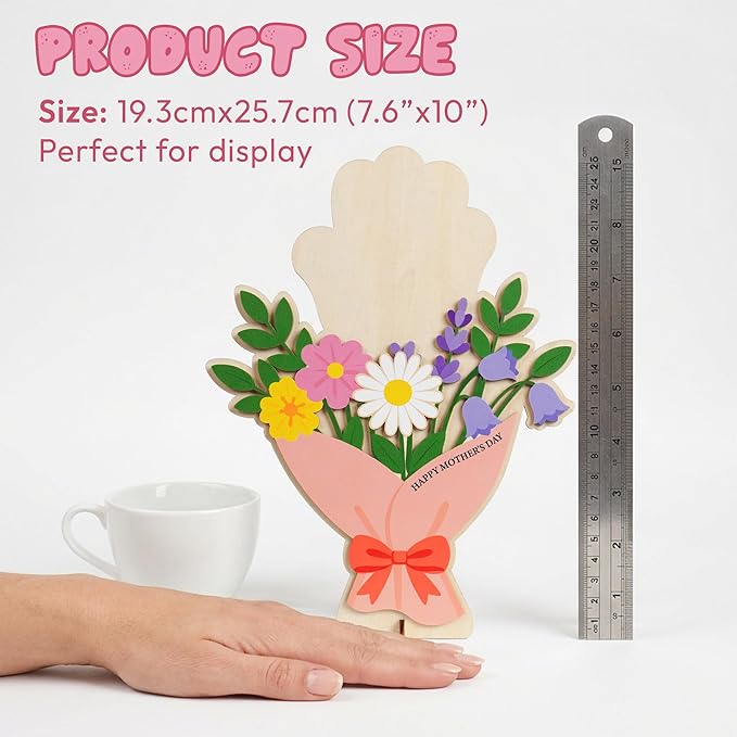 HYPERI DIY Mothers Day Crafts for Kids Handprint Art, Handprints Wooden Rose Flower Bouquet, Mothers Day Gifts for Mom from Kids, for Grandma from Grandkids, Mothers Day Keepsake Craft (Mom Bouquet)