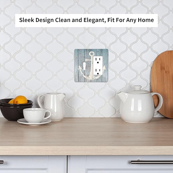 Anchor Rustic Sailing Nautical Wooden Planks Marine Outlet Covers 1 Toggle 1 Rocker Combination Decorative Wall Plate Electrical Switch Plates Light Switch Cover Plate for Bathroom Farmhouse Decor