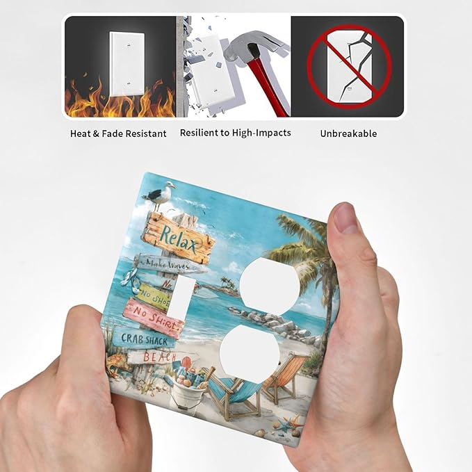 Ocean Beach Tropical Palm Tree Coastal Seaside Wallplates 1 Toggle 1 Duplex Switch Plate Electrical GFCI Faceplate Decorative Light Switch Covers for Kids Room Living Room Decor