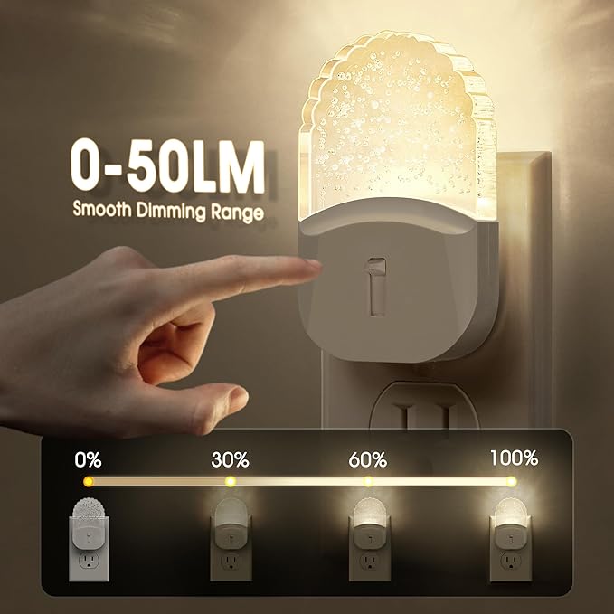 Briignite Bubble Night Light Plug in, LED Acrylic Night Light, 2 Pack, Decorative Dimmable Nightlight Dusk to Dawn Sensor, Soft 3000K Warm Nightlight for Bathroom, Hallway, Bedroom