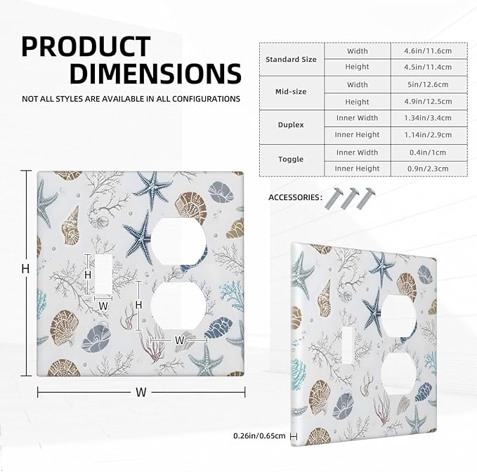Ocean Starfish Seashells Nautical Coastal Sea Coral Wallplates 1 Toggle 1 Duplex Switch Plate Electrical GFCI Faceplate Decorative Light Switch Covers for Kids Room Nursery Decor