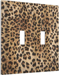 Classic Leopard Cheetah Double Toggle Light Switch Cover 2 Gang Wall Plate Decorative Switchplate Electrical Faceplate Standard Size for Men and Women Bathroom Bedroom Home Decor 5" x 4.9
