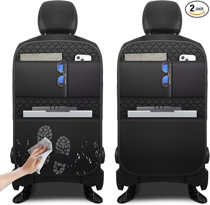 Back Seat Protector 2 Pack Fit for Honda CR-V Car Kick Mats for Kids Upgraded Version with Storage Organizer Waterproof Dirt Proof Faux Leather Auto Accessories (Black)