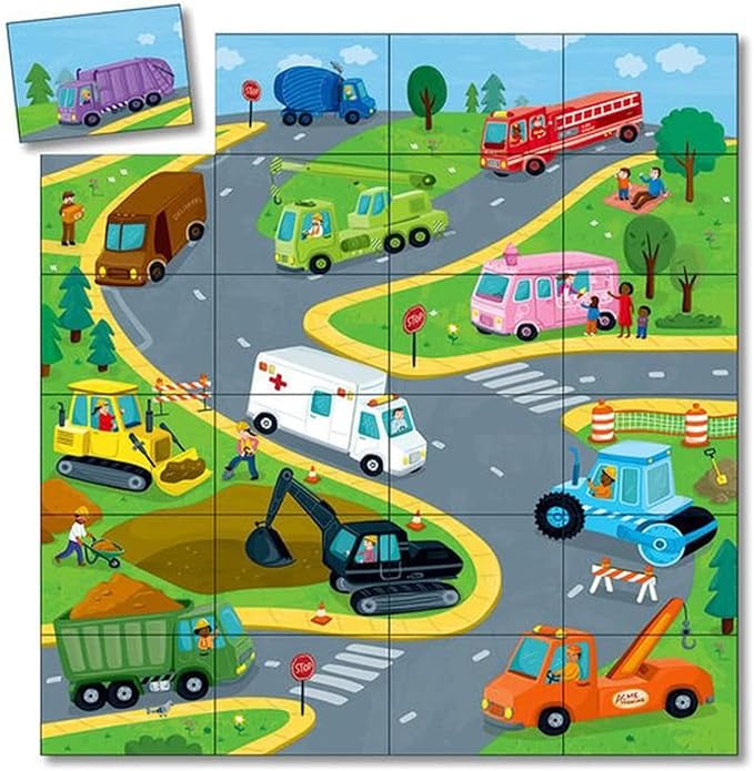Peaceable Kingdom Floor Puzzle and Matching Game 2 in 1 Educational Activity for Kids 2 Years and Up - Trucks