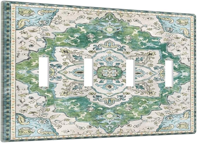 Sage Green Boho Vintage Floral Light Switch Covers Quad Toggle Electrical Faceplate 4 Gang Wall Plate Decorative Switch Plates Cover for Bedroom Living Room Decor