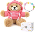 Osacoe “I’m The Big Sister” Teddy Bear Stuffed Animal with Gift Box Removable Pink Hoodie Bracelet, Big Sister Gifts for Girls Who Promoted to Big Sister with Beautiful Greeting Card