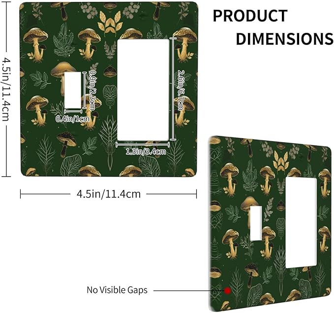 Decorative Outlet Covers Cute Gold Mushtroom Green Plant Leaf 2 Gang Light Switch Cover Plate Single Toggle 1 Rocker Wall Plates for Electrical Outlets Switch Plate Covers for Home Decor