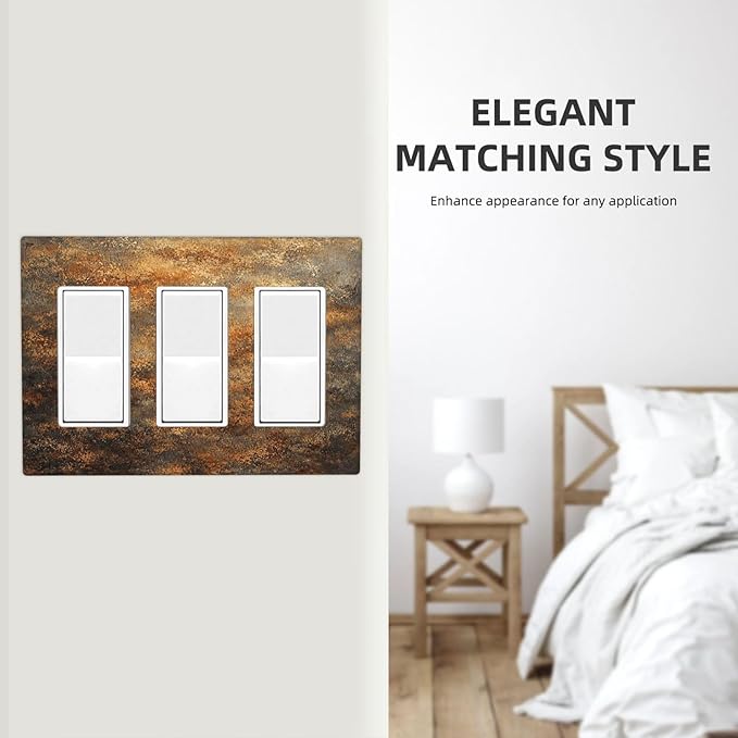 Decorative Outlet Covers Vintage Rust Pattern in Brown gold 3 Gang Light Switch Cover Plate Triple Rocker Wall Plates for Electrical Outlets Switch Plate Covers for Bedroom Home Decor