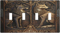 Medieval Wolves Animal Vintage Print Light Switch Covers Quad Toggle Electrical Faceplate 4 Gang Wall Plate Decorative Switch Plates for Farmhouse Home Decor