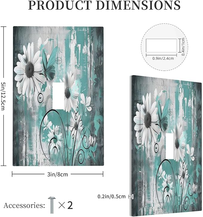 Decorative Light Switch Cover Teal Daisy Floral Vintage Wood Plank 1 Gang Single Toggle Device Electrical Faceplate Switchplates Decorator Outlet Wall Plate For Farmhouse Cabin Decor
