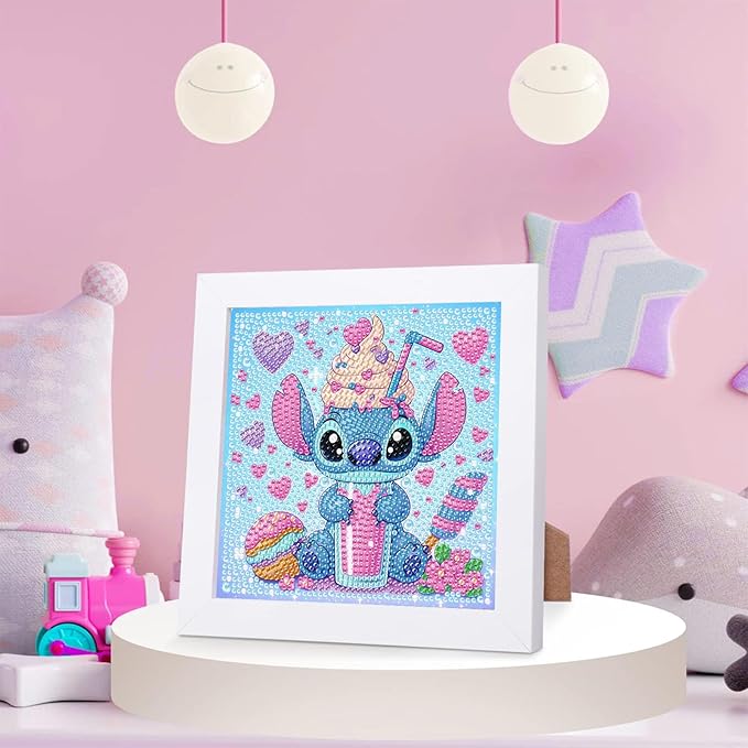 KOJEFCV Cartoon Diamond Art Painting Kits for Kids with Frame,Cartoon Diamond Art for Kids Ages 4-8-12,Easy Gem Kit Kid with Beautiful Package for Gift Home Wall Decor(7x7inch)