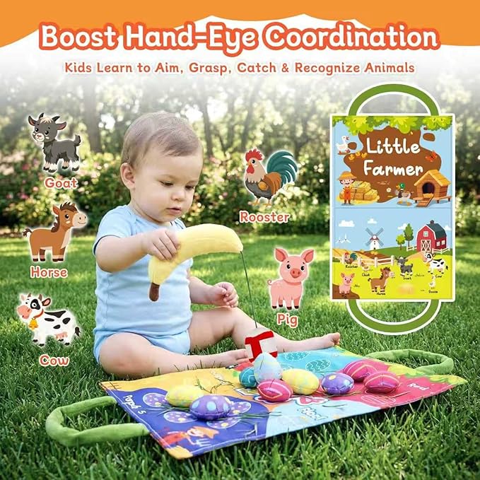 Montessori Toys for 1 Year Old, 11 in 1 Cloth Fishing Game Easter Basket Stuffers for Toddler Toys 1-3, Soft Learning Toy with Stacking Cups, Fine Motor Skills & Color Recognition for Boys & Girls