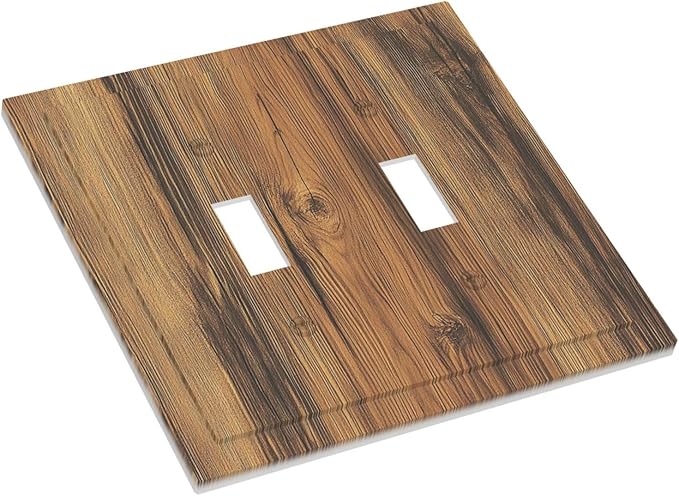 Decorative Switch Plates Vintage Rustic Country Brown Wood 2 Gang Double Toggle Outlet Light Switch Cover Wall Plate Electrical Faceplate For Farmhouse Cabin Decor