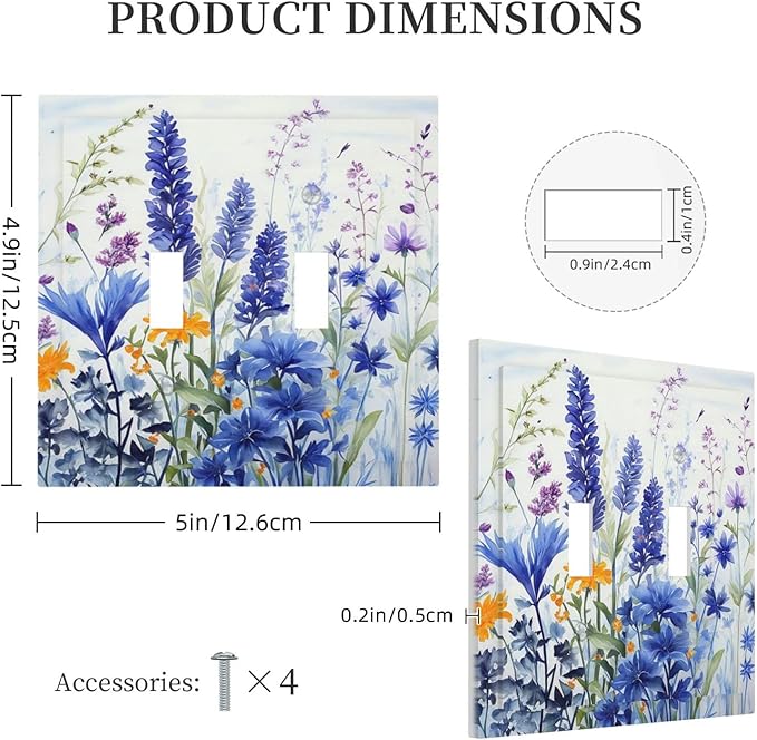 Light Switch Cover Plate Lavender Watercolor Wildflowers Colorful floral 2 Gang Double Toggle Decorative Switch Plates Wall Plates Electrical Faceplate for Bathroom Bedroom Decor