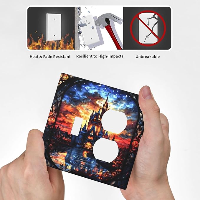 Medieval Fantasy Castle Magic Academy Wallplates 1 Toggle 1 Duplex Switch Plate Electrical GFCI Faceplate Decorative Light Switch Covers for Kids Room Bedroom Decor