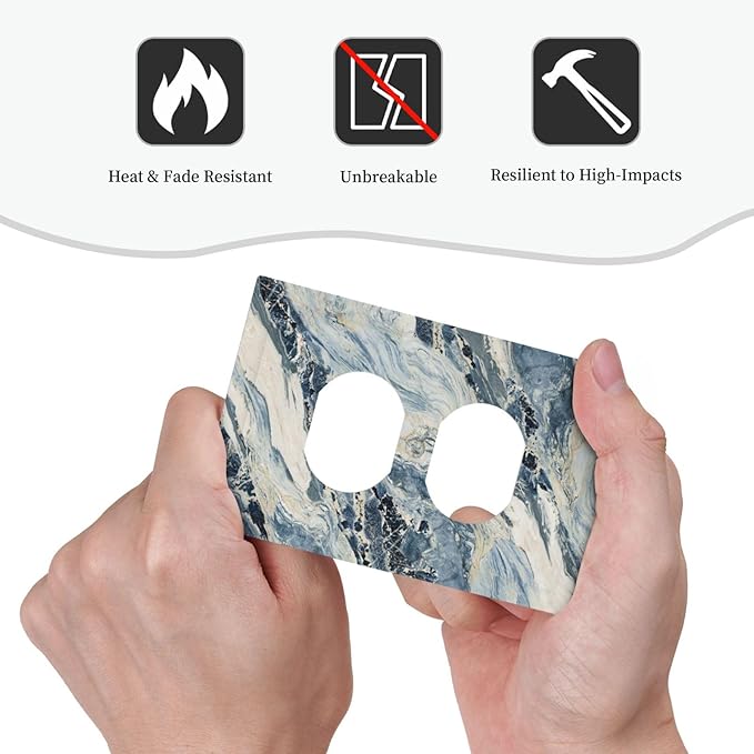 Outlet Covers Blue Grey Marbling Modern Abstract Design 1 Gang Duplex Electrical Receptacle Faceplate Light Switch Cover Wall Plate Decorative Switch Plates for Bedroom living Room Decor