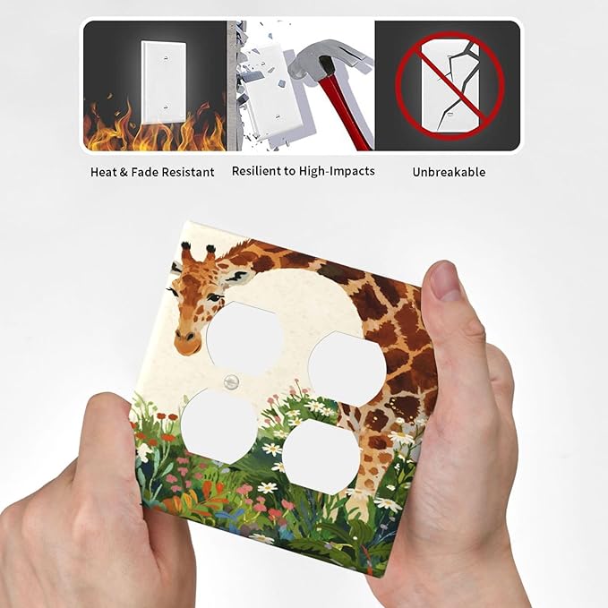 Giraffe Double Duplex Receptacle Outlet Cover Wall Plate Decorative 2 Gang Light Switch Covers Electrical Switchplate Home Decorate Faceplat for Bathroom Bedroom Kitchen Room 4.5 x 4.5 Inch