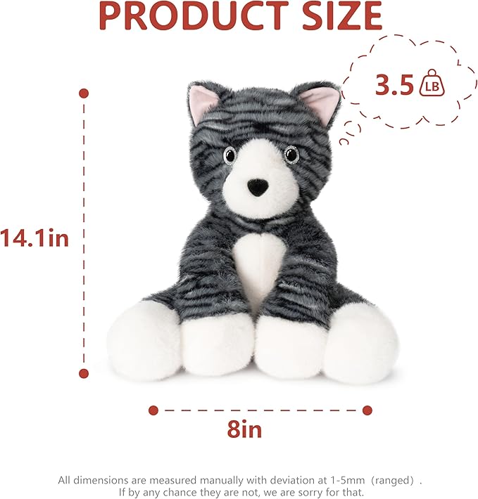 Niuniu Daddy 14" | 3.5 Pound Cat Weighted Stuffed Animal, Heavy Stuffed Cat Plush Toys for Kids Adults, Weighted Beads for Kitty Stuffed Animals Body Pillow for Present Birthday Holiday Christmas