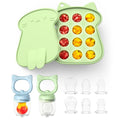 Silicone Baby Fruit Food Feeder (2 Pack) with Freezer Nibble Tray, Breastmilk Popsicle Molds for Baby Teething Relief, Feeder for Safe Infant Self Feeding, BPA Free, Dishwasher Safe, 3 Month+ Green