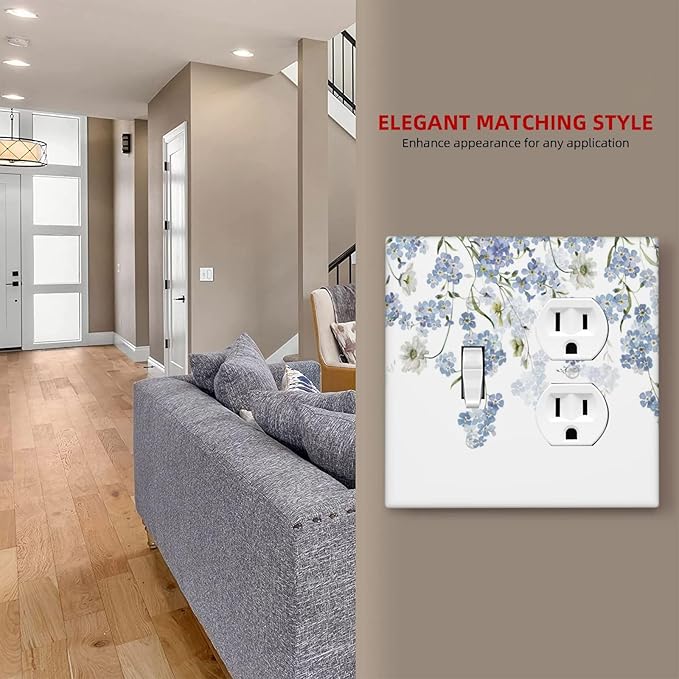Hydrangea Blue Flowers Watercolor Floral Wallplates 1 Toggle 1 Duplex Switch Plate Electrical GFCI Faceplate Decorative Light Switch Covers for Bed Room Living Room Decor