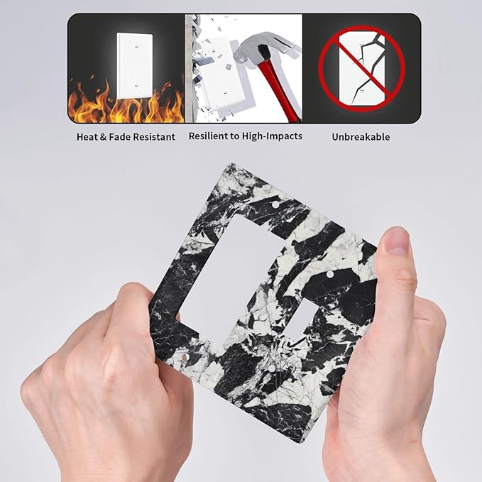 Black White Marble Abstract Luxury Outlet Covers 1 Toggle 1 Rocker Combination Decorative Wall Plate Electrical Switch Plates Light Switch Cover Plate for Bathroom Kitchen Decor