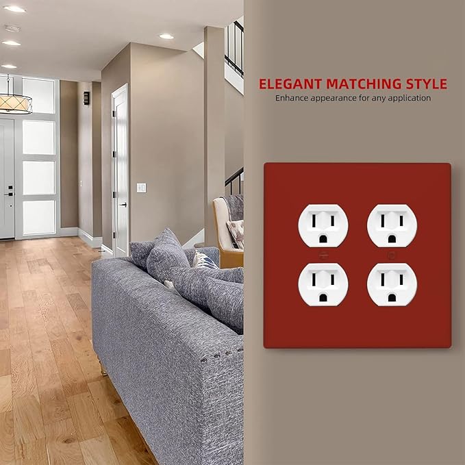 Decorative Solid Thick Red 2 Gang Double Duplex Wall Plate Receptacle Outlet Cover Dark Carmine Red Dual Combination Outlet Light Switch for Electric Socket Plug Covers