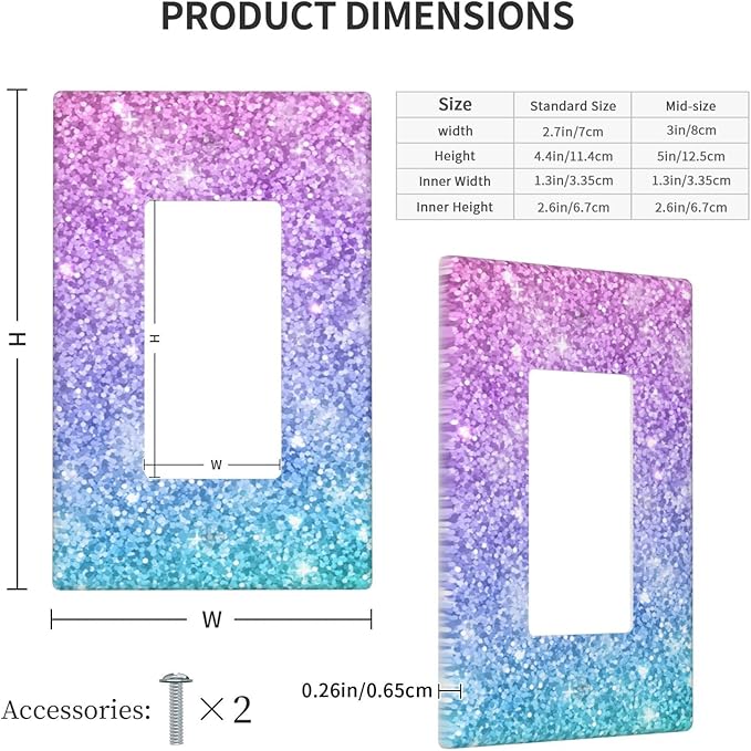 Pink Blue Mermaid Single Gang Rocker Light Switch Cover Plates Decorative Outlet Covers, 1 Gang Rocker Wall Plate