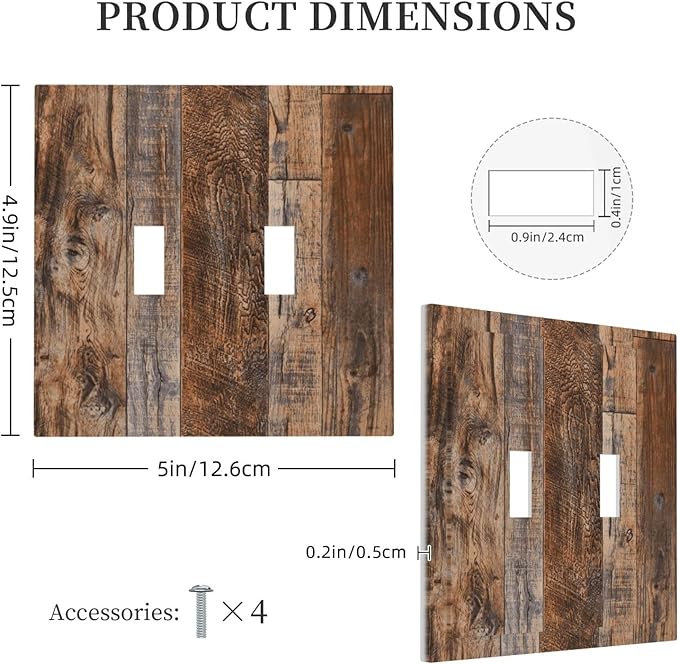 Vintage Board Rustic Brown Wood Texture Decorative Switch Plates 2 Gang Double Toggle Outlet Light Switch Cover Wall Plate Electrical Faceplate for Farmhouse Home Decor