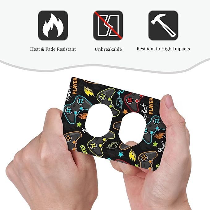 1 Gang Duplex Receptacle Switch Wall Plate Funny Graffiti Video Games Controller Gaming Gamer Teen Kids Boys Gamepad Switchplate Jumbo Size Electrical Outlet Cover Receptacle Plug Cover Faceplate