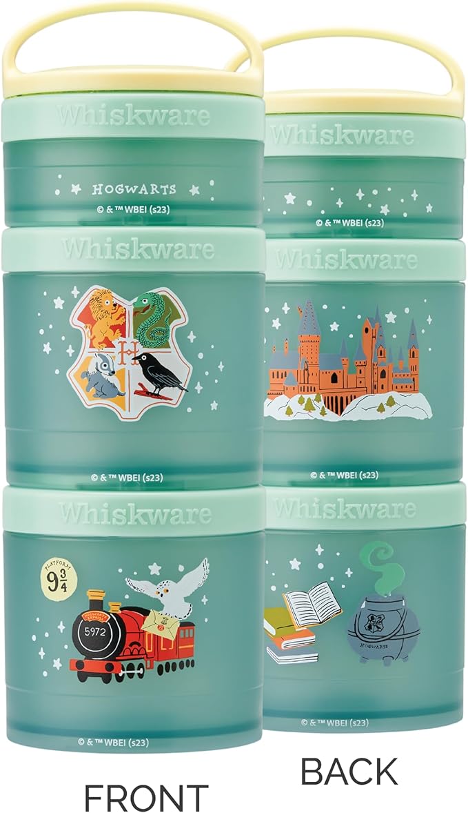 Whiskware Harry Potter Stackable Snack Containers for Babies, Kids, and Toddlers, 3 Stackable Snack Cups for School or Travel, Formula and Cupholder Friendly, Hogwarts