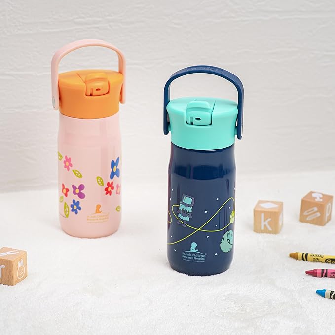 Zak Designs Harmony Kid Water Bottle Benefiting St. Jude, For Travel or At Home, 14oz Stainless Steel is Leak-Proof When Closed and Vacuum Insulated (Space)