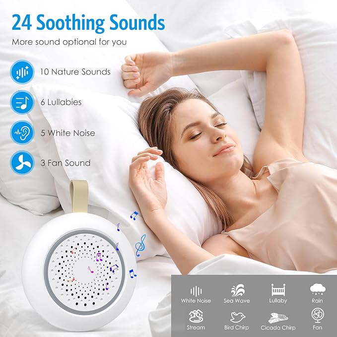 AMIR White Noise Machine, Portable Sound Machine for Baby Adult with Volume Control and Timing, 24 Soothing Sound, Noise Canceling for Sleeping, Sound Therapy for Home, Travel, Registry Present