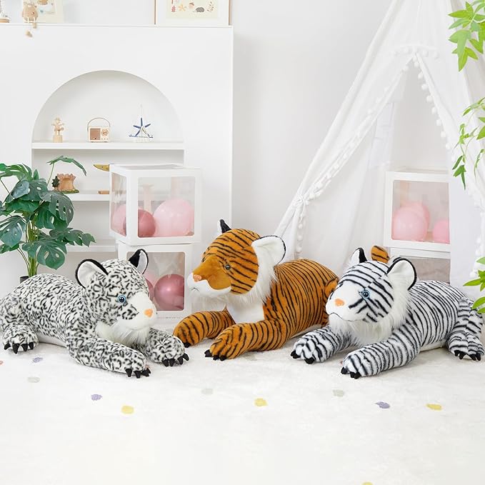MaoGoLan Giant White Tiger Stuffed Animal - 47” Realistic Tiger Plush Toy for Boy Girl Kid, Soft Fluffy Zoo Animal Toy Pillow for Valentines Birthday Gift, Baby Shower Party Favor Decor