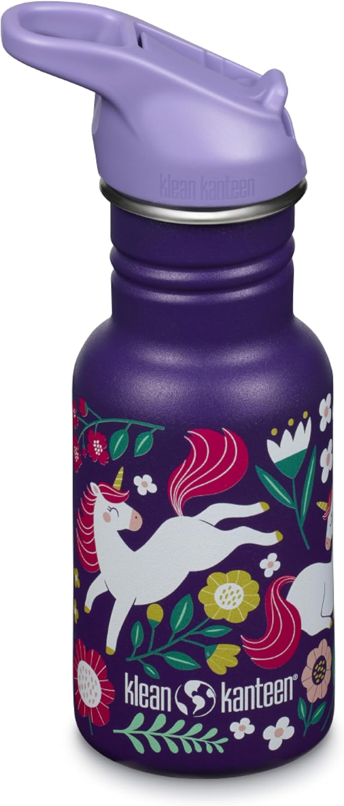 Klean Kanteen 12 oz Classic Kid's Water Bottle with Flip Seal Sport Cap & Straw - 100% Leakproof Cap - Durable Stainless Steel Material - Lightweight & Easy-Grip - BPA-Free - Leaping Unicorns