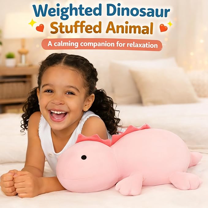 JOD® Weighted Dinosaur Stuffed Animals, Dinosaur Weighted 4.2 lbs, 22" Large Weighted Plush Animal, Cute Plush Toy Pillow, Soft Dino Plushie Gifts for Adults, Boys & Girls (56 CM Pink)