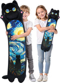 Mewaii Long Cat Plush 5 Sizes, 120% Extra Filling Giant Plushness Kids Body Pillow, Kawaii Cute Black Starry Cat Stuffed Animals Plushies, Big Long Body Pillow Plush Gift for Girls 53”