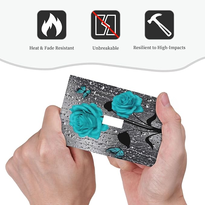 Aqua Teal Blue Floral Rose Flower Decorative 1-Gang Outlet Light Switch Cover Single Toggle Face Wall Plate Romantic Butterfly Women Girl Valentine's Day Lover Electrical Receptacle Cover Mid Size