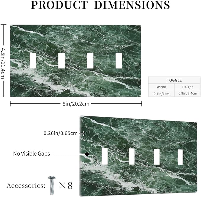 Light Switch Covers Forest Marble Dark Green With White Vein Quad Toggle Electrical Faceplate 4 Gang Wall Plate Decorative Switch Plates For Bathroom Kitchen Decor