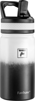 Fanhaw 14 Oz Kids Insulated Water Bottle with Straw Lid – Stainless Steel Double Wall Vacuum, Leak-Proof, BPA-Free Water Bottles for School Boys & Girls(White Black)
