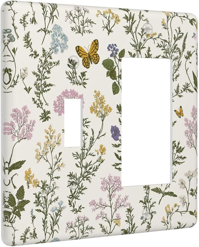 Outlet Covers Vintage Colorful Flowers Butterfly Floral 1 Toggle 1 Rocker Combination Decorative Wall Plate Electrical Switch Plates Light Switch Cover Plate For Bed Room Living Room