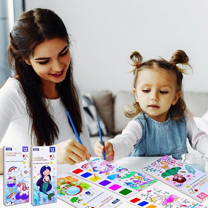 JUNQIU 4Pack Paint with Water Books for Kids, Watercolor Painting Coloring Books for Toddlers, Arts and Crafts for Girls Gifts, Stocking Stuffers For Kids