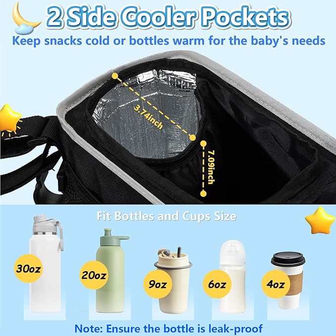 Double Stroller Organizer for Bob Duallie Jogger City Mini GT2 and Jeep, Double Baby Stroller Caddy Accessories with 2 Cooler Pockets, Heavy Duty Parent Double Jogging Stroller Organizer (Empty Bag)