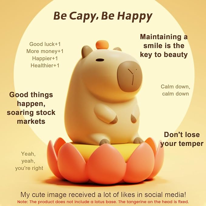 YR YRHH-PET Orange Capybara Cute Night Light, LED Squishy Novelty Capybara Lamp, Food Grade Silicone Dimmable Nightlight, Boys Girls Funny Capybara Light, Light Up Capybara Gifts, Room College Décor