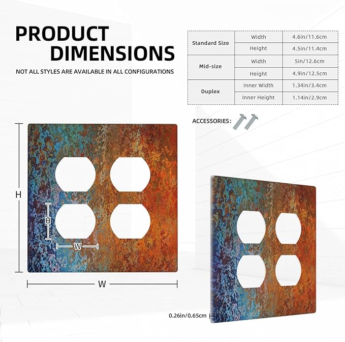 Decorative Outlet Covers Red/Celestial Blue Rust Colorful Metal Rusty 2 Gang Double Duplex Light Switch Cover Wall Plates Electrical Socket Cover Art Faceplate for Bedroom Bathroom