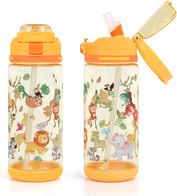decalsweet Kids Water Bottle 20oz Durable Leak-Proof Plastic Water Cup for Kids Toddlers,With Straw Handle and Pop-Up Spout Cover,Safe for School Sports Daycare Travel & Camp