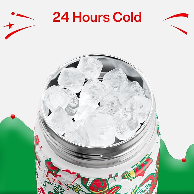 ENCOOL Christmas Insulated Water Bottle with Straw, Stainless Steel Water Bottle, Leak Proof BPA-Free, Keeps Cold for 24 Hours for Sports, Christmas Holiday Gifts for Women, 26 oz, Santa Rider