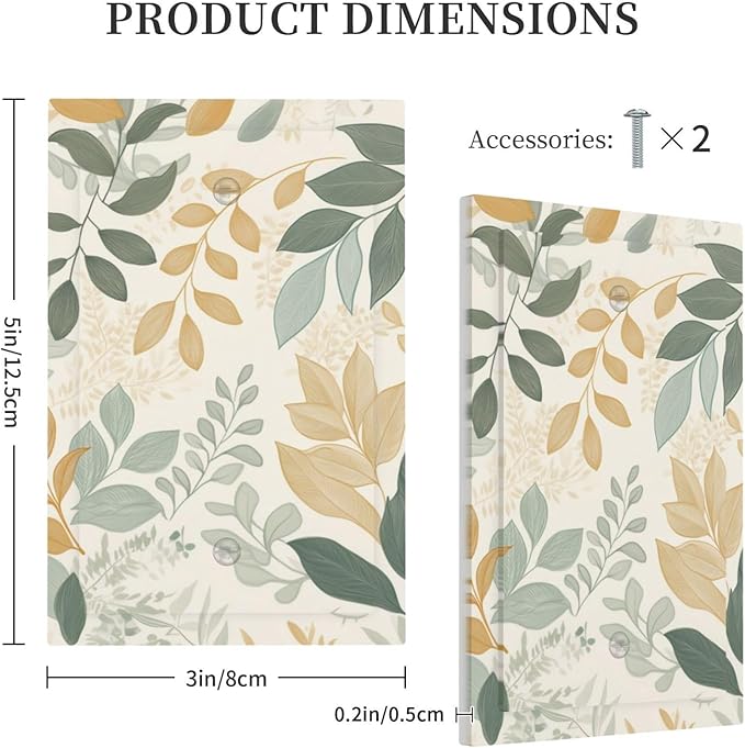 Boho Watercolor Leaves 1 Gang Light Switch Cover Green Botanical Electrical No Device Wall Plate Switchplates Decorative Faceplate for Country Bedroom Kitchen Home Living Room Decor