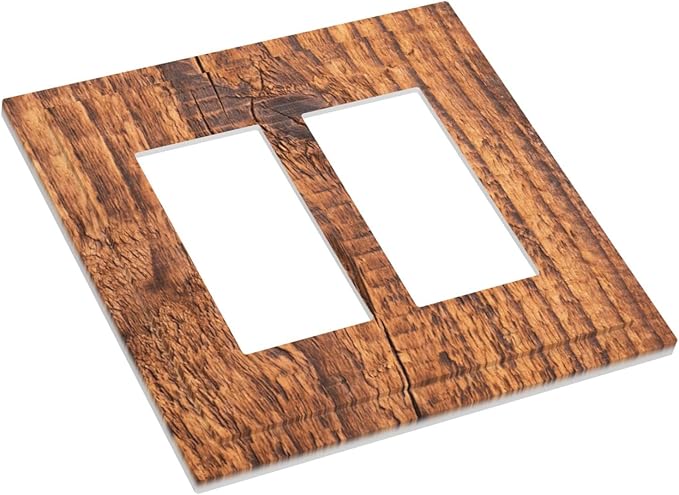 Brown Wood Grain Rustic Natural Burl Print Decorative Outlet Covers 2 Gang Double GFCI Rocker Electrical Wall Panels Light Switch Cover Plate for Farmhouse Home Decor