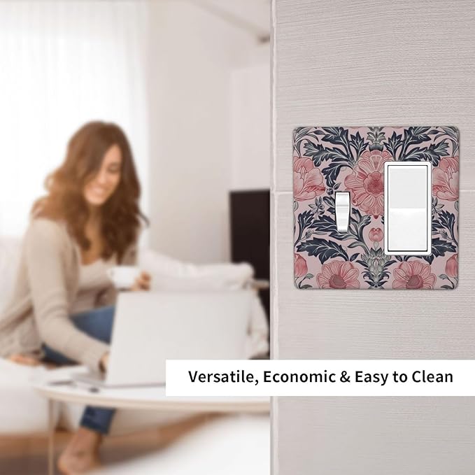 Pink Floral Vintage Botanical Boho Flower Outlet Covers 1 Toggle 1 Rocker Combination Decorative Wall Plate Electrical Switch Plates Light Switch Cover Plate for Farmhouse Home Decor